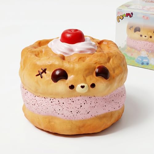 Kawaii bear face cake squishy with cherry topping