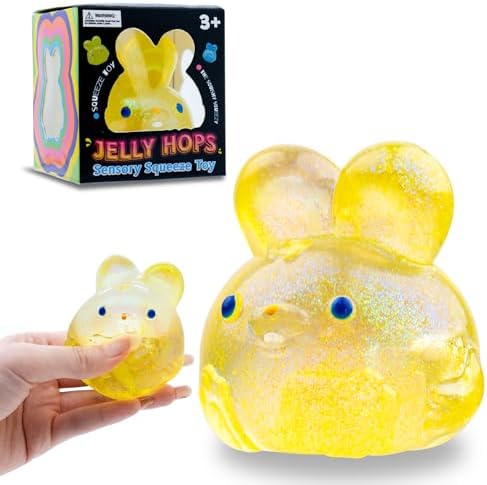 Yellow glitter bunny squishy fidget toy slow rising sensory