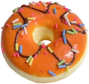 Realistic orange glazed donut squishy with chocolate drizzle