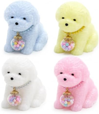 Four pastel dog squishy puppies with candy charm collars