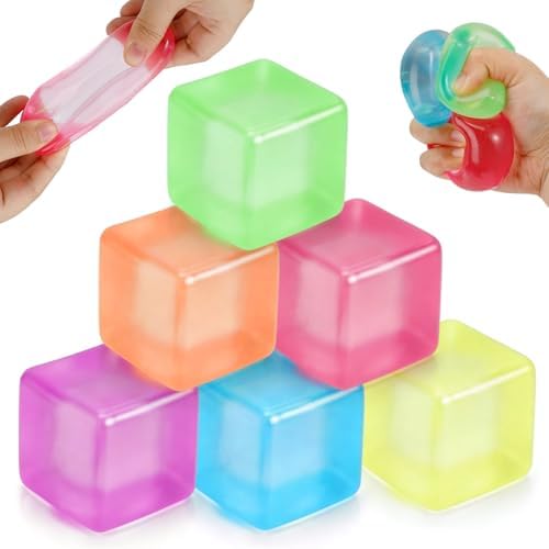 6 pack neon jelly ice cube squishy slow rising stress toys