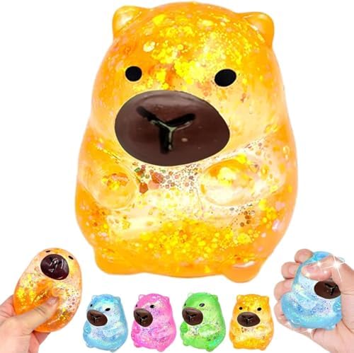 Kawaii orange capybara squishy glitter squeeze stress toy