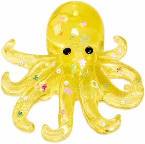 Yellow octopus squishy with pearls and flower confetti inside