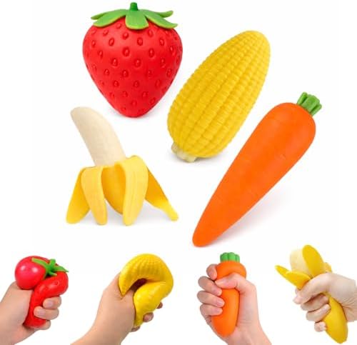Corn squishy 4 pack set with banana strawberry and carrot