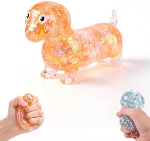 Orange glitter mini dachshund dog squishy fidget toy