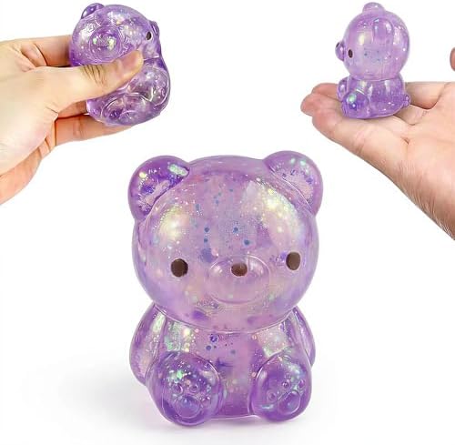 Purple glitter kawaii mini bear squishy squeeze fidget toy