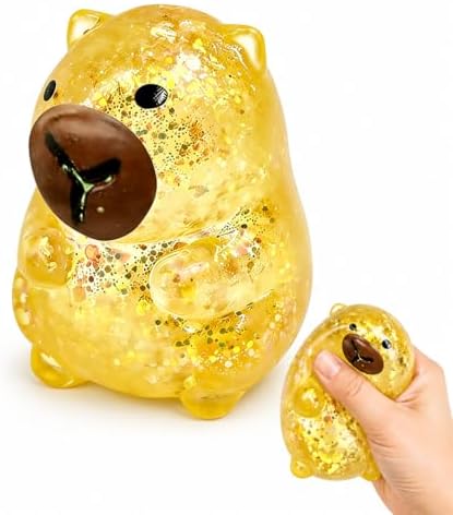 Golden glitter gel capybara squishy squeeze stress relief toy