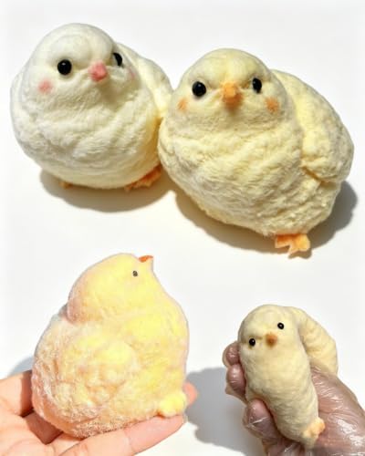 Two plump fuzzy chick squishies, one large one small