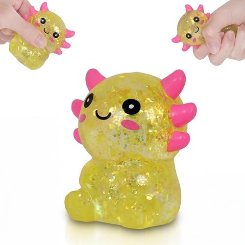 Chubby yellow axolotl squishy sitting glitter squeeze toy