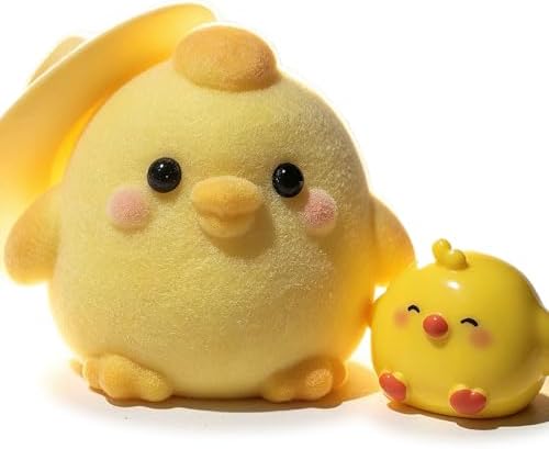 Chubby yellow flocked chick squishy with baby chick