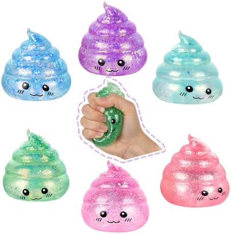 6 pack mini glitter poop squishy toys party favors