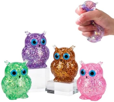 4 pack owl squishy slow rising glitter sensory toys set