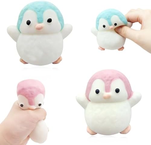 2 pack penguin squishy marbled blue pink stress toys