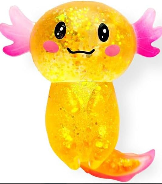 Orange glitter axolotl squishy soft squeeze fidget toy