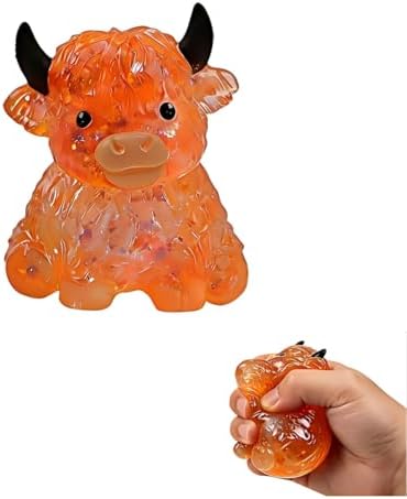 Orange crystal jelly water bead cow squishy fidget toy