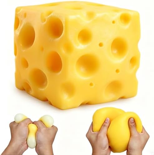 Classic yellow cheese squishy cube with round holes