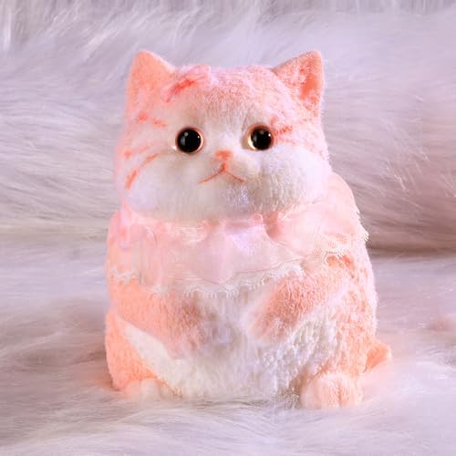 Fluffy pink flocked cat squishy stress toy