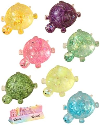 Rainbow set of seven mini glitter turtle squishies