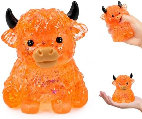 Orange glitter crystal highland cow squishy