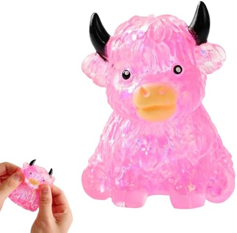 Pink glitter highland cow squishy slow rising sensory toy
