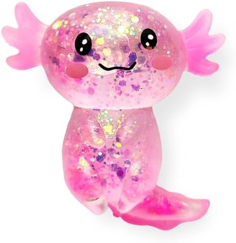 Sparkly pink glitter axolotl squishy slow rising squeeze toy
