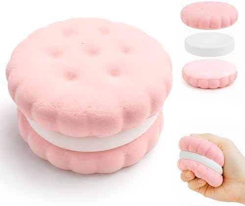Pink three layer scalloped sandwich cookie squishy with cream center