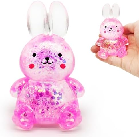 Pink glitter bunny squishy soft squeeze sensory toy