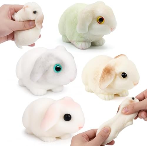Four pack soft flocked bunny squishy slow rising squeeze toys