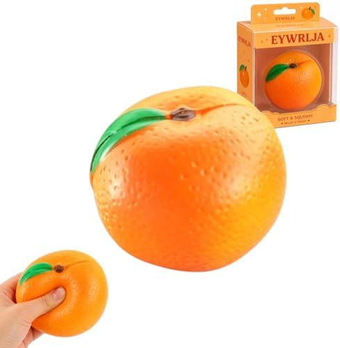 Jumbo orange squishy soft slow rising citrus fidget toy with leaf