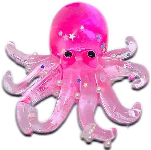 Hot pink octopus squishy with glitter and pearl beads