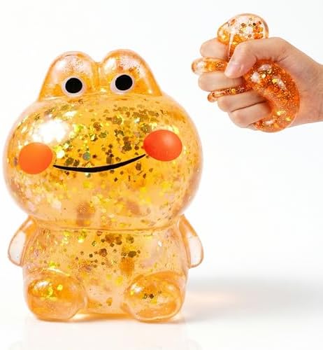 Orange glitter frog squishy sugar ball fidget toy with rosy cheeks