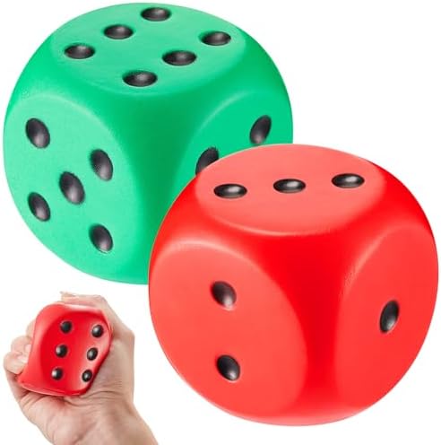 Mini 2.3 inch green and red foam dice squishy 2 pack