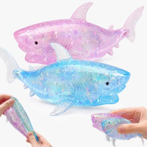 Pink and aqua glitter shark squishy sugar ball 2 pack