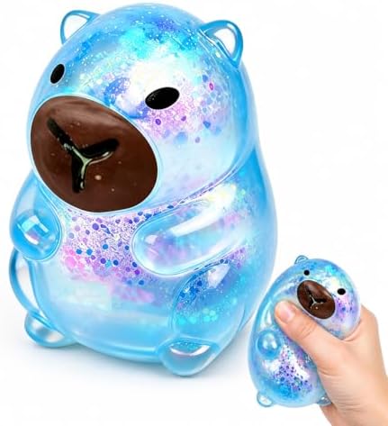 Blue glitter capybara gel ball squishy stress toy