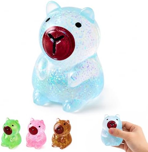 Kawaii blue glitter capybara squishy sensory stress ball