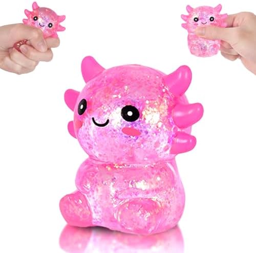 Chubby pink axolotl squishy big head sitting fidget toy