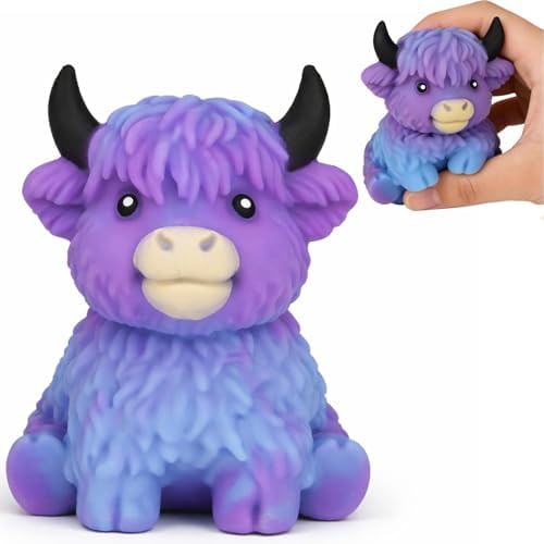 Galaxy purple fluffy highland cow squishy squeeze stress toy