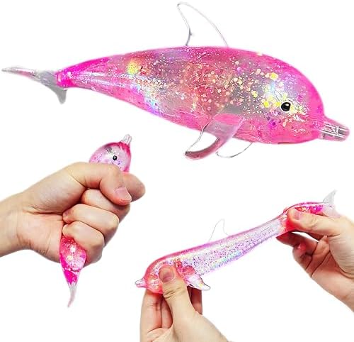 Pink glitter dolphin squishy squeeze sensory toy