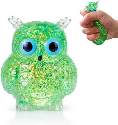 Green glitter owl squishy stress ball squeeze toy