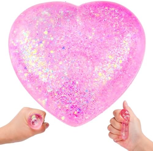 Pink glitter heart squishy squeeze ball