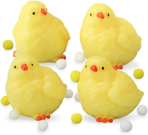Smooth yellow chick squishy 4 pack, soft squeeze fidget toys