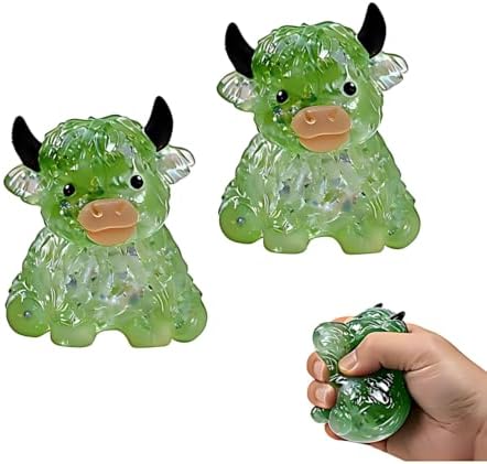 Two pack green crystal jelly bead cow squishy stress toy