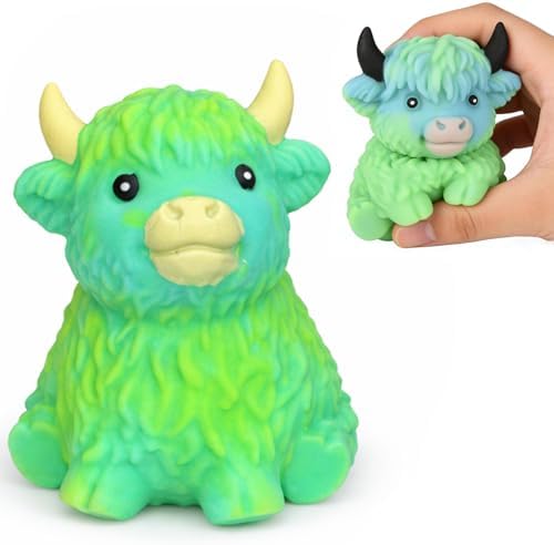 Teal fuzzy highland cow squishy slow rising sensory toy