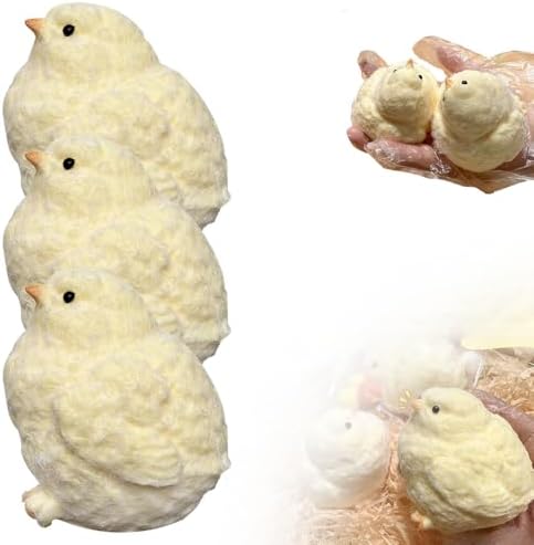 Beige chick squishy 3 pack, soft flocked slow rising squeeze toy