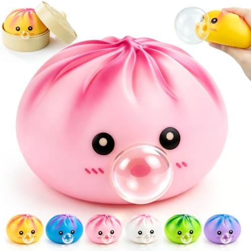 Jumbo pink bao bun bubble squishy with six color options below