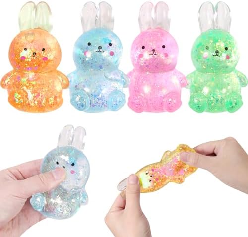 4 pack glitter bunny squishy slow rising sensory fidget set