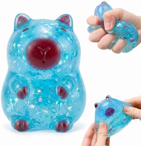 Kawaii blue glitter capybara squishy slow rising stress toy