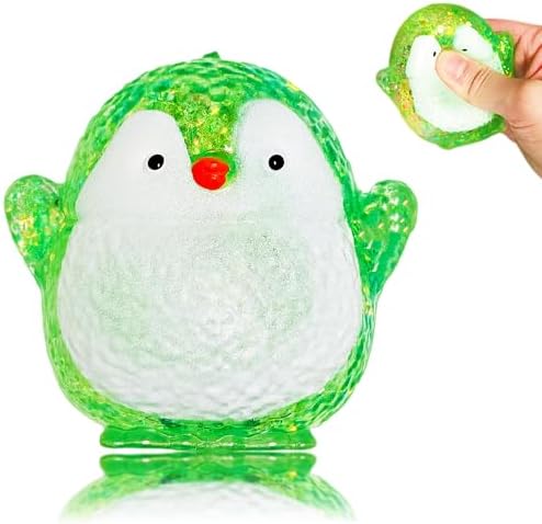 Green glitter water bead penguin squishy stress ball