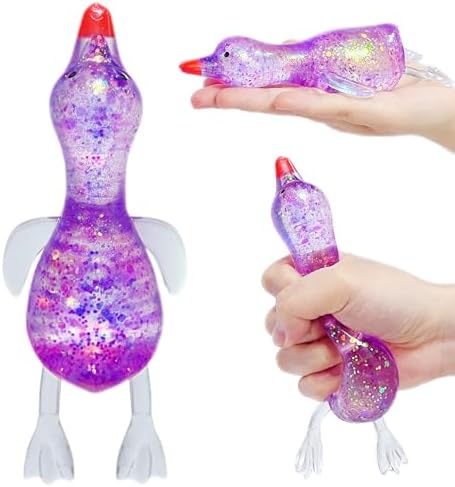 Purple glitter duck squishy with sparkly gel beads