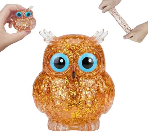 Orange glitter owl squishy bead-filled squeeze fidget toy